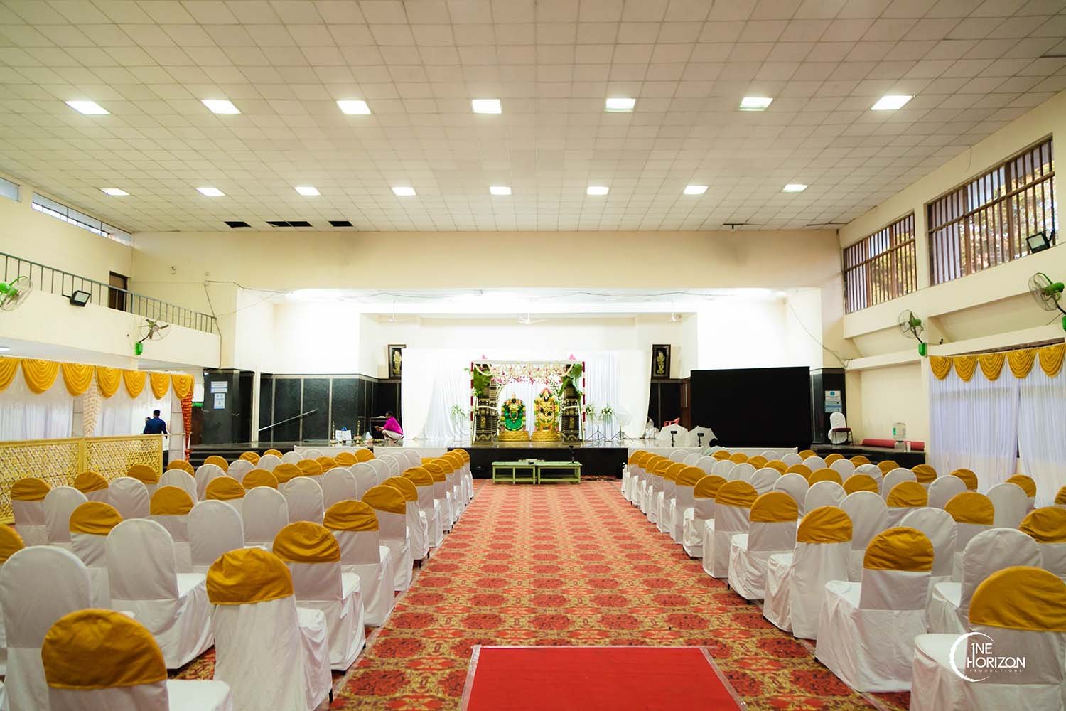 Marriage hall at with decorated seating arrangement in Bangalore