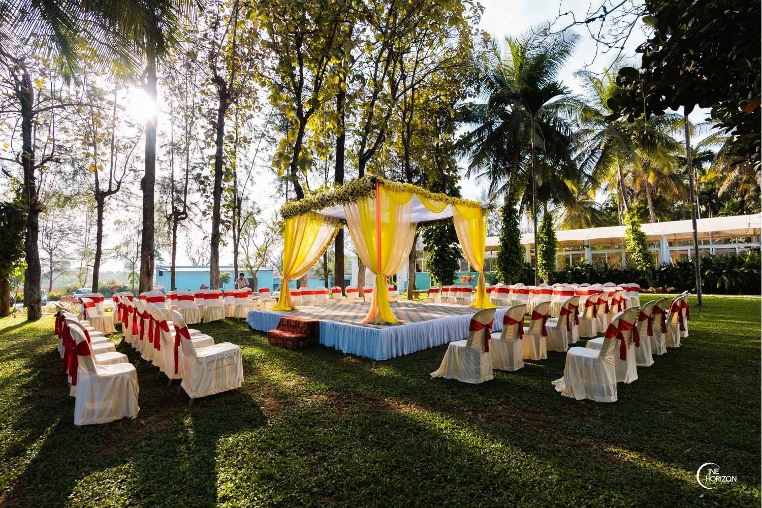 Mantapa arrangements at The Nesara wedding resort in Bangalore