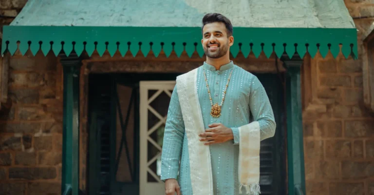 Groom styling tips in Sky blue kurta
