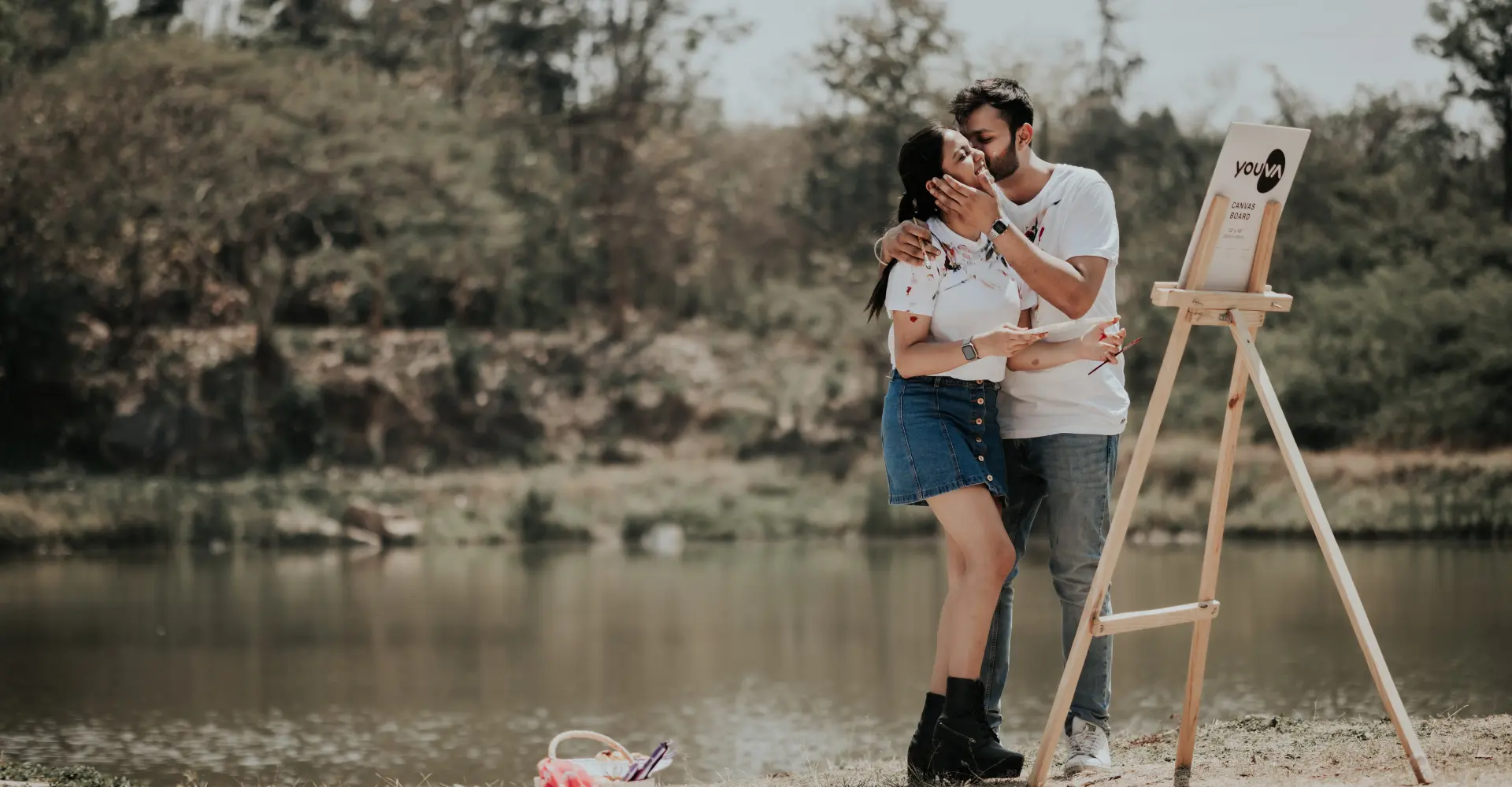 Modern pre wedding photo in white themed costume