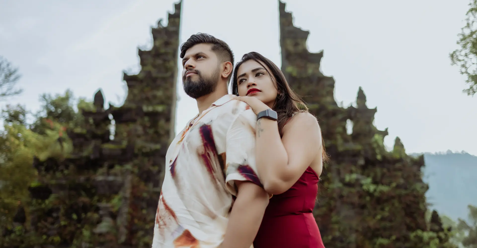 Bali pre wedding photography in white and red couple